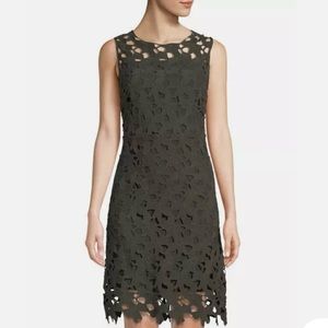 T Tahari Sleeveless Green Floral Lace Sheath Dress Size 6